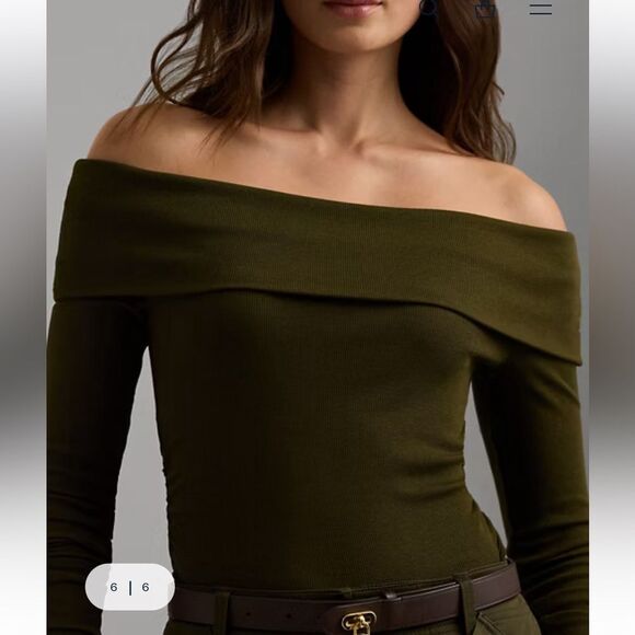 Ralph Lauren Tops - Ralph Lauren Green Ruched Long Sleeve Off the Shoulder Shirt